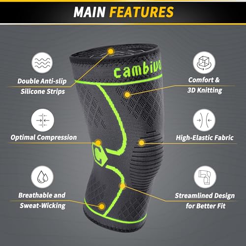 Image of CAMBIVO 2 Pack Knee Brace, Knee Compression Sleeve for Men and Women, Knee Support for Running, Workout, Gym, Hiking, Sports (Green,Medium)