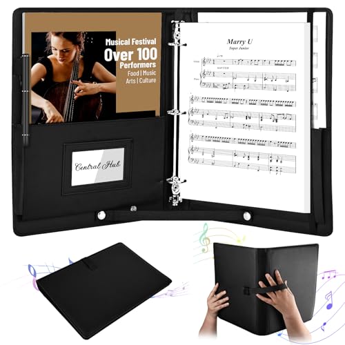 Classeur à musique avec dragonne et porte-stylo pour rangement partitions A4