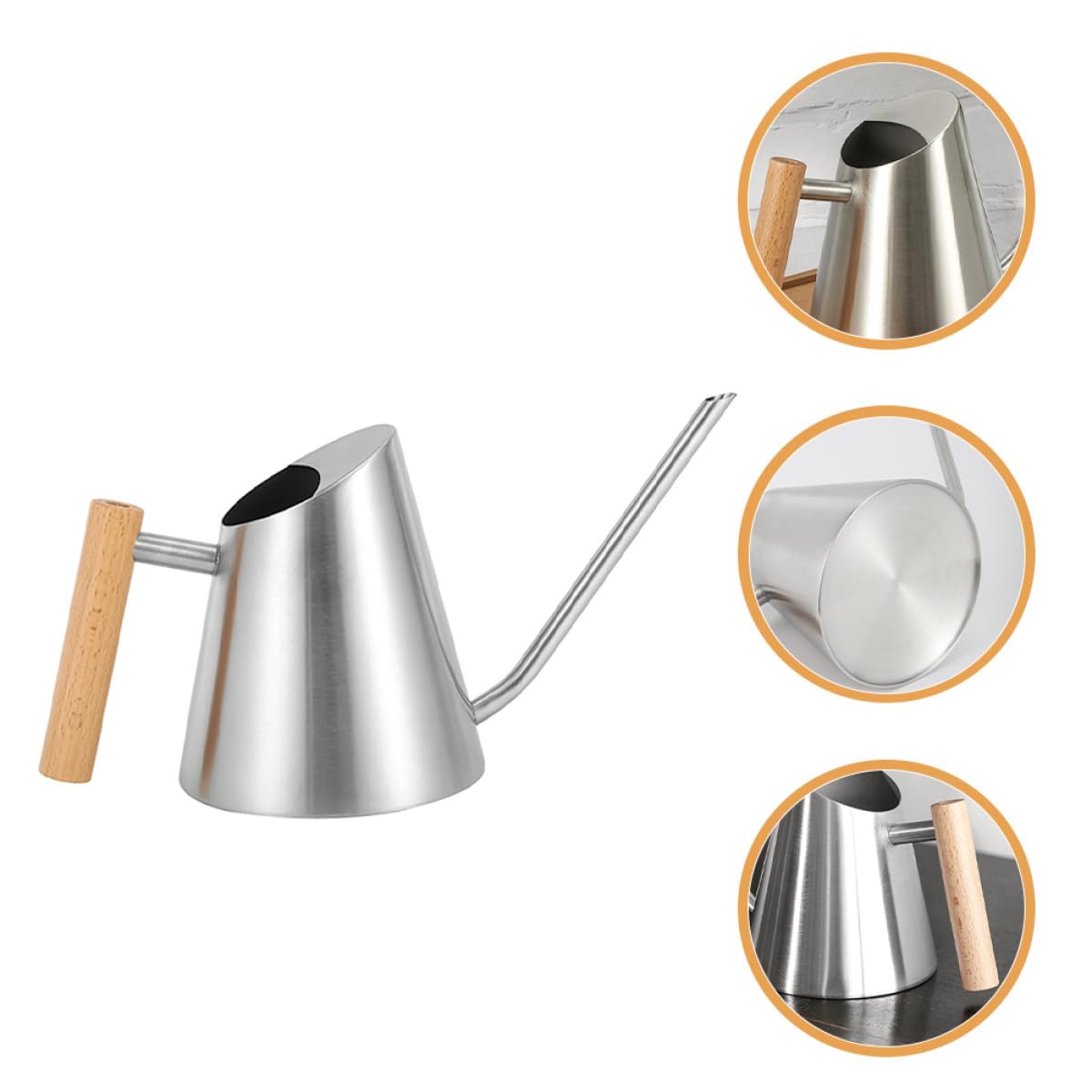 CALLARON Annaffiatoio per Piante da Interno in Acciaio Inox 900ml con Beccuccio e Manico in Legno Ergonomico, Annaffiatore Compatto per Giardino e Balcone, Vaso D'acqua Resistente