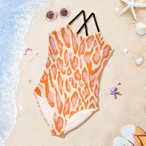 Orange Leopard Print Girls One Piece Swimsuits Summer Quick Dry Beach Bathing Suit3