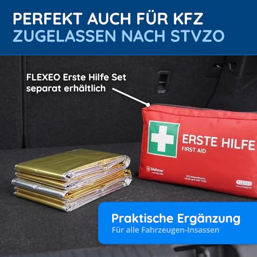 FLEXEO 10 × Rettungsdecke Gold/Silber, 210 × 160 cm | Rettungsfolie, Notfall, Erste-Hilfe-Decke, Notfalldecke, Emergency Blanket | Goldfolie/Silberfolie