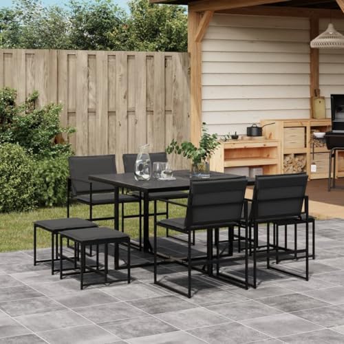 LoogCape Salon de jardin 9 pièces noir, textilène et verre, design cube peu encombrant, ensemble de salle à manger d'extérieur pour terrasse, balcon,...