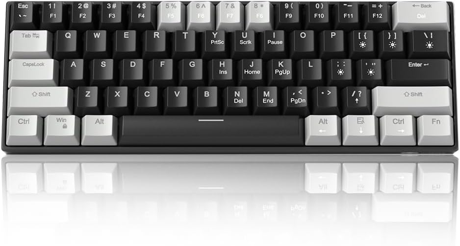 Camiysn 60% Mechanical Gaming Keyboard,Mixed Color Keycaps Gaming Keyboard with Linear Red Switches, Detachable Type-C Cable Mini Keyboard with Blue LED Light for PC/Laptop