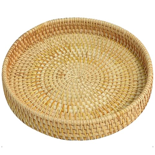 Bandeja de ratán, Cesta de ratán Tejida de 9 Pulgadas, Bandeja de Mimbre Redonda Decorativa para Servir Comida, bocadillos, Frutas, postres, decoración del hogar, Mimbre