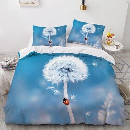 Housse de couette 90x190 pissenlit bleu en microfibre anti-plis douce pour lit enfant