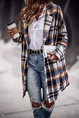 PRETTYGARDEN Women Plaid Shacket Jacket Trendy Fall Casual Button Wool Blend Tartan Trench Coat Winter Clothing with Pockets