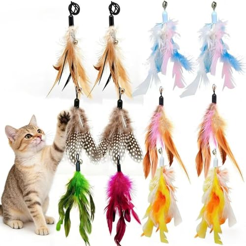 Image of RDCATBL 3 Pcs Colorful Cat Feather Toys with Bells Natural Feather Refill for CatWandInteractive Cat Teaser Toys for Kitten Exercise Play Durable Safe Cat Toy Accessories(3Pcs Pack)