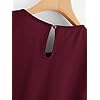 Milumia Womens Casual Round Neck Basic Pleated Top Shirt Curved Keyhole Back Blouse (Burgundy, Large, Cap Sleeve)