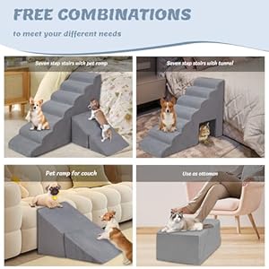   7-Tiers-Extra-Wide-Dog-Stairs-33-inches-High-for-High-Beds-Multi-Purpose-3-in-1-Foam-Dog-Steps-for-Small-Dogs-Portable-Pet-Stairs-with-Handle-for-Bed-Non-Slip-Bottom-Dog-Ramps-Grey