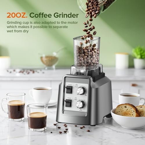 Blender, 1800W Blender with Grinder - 6-Blade Professional Smoothie Blenders for Kitchen, Crushes Ice, Self-Cleaning, Jars Dishwasher Safe, for Baby Food, Nut Butter (Black, L) image 4