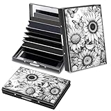 RFID Blocking Slim Aluminum Credit Card Holder for Men & Women, Small Metal Wallet with 6 Accordion Slots, Lightweight Business Card Case, Fashion Pattern ID Wallet Gift,Butterfly and Sunflower