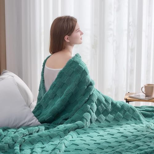 NEWCOSPLAY Super Soft Twin Blanket Mint Green Premium Silky Flannel Fleece 3D Checkered Lightweight Bed Blanket All Season Use (Mint Green Checkered, Twin(60"x80"))