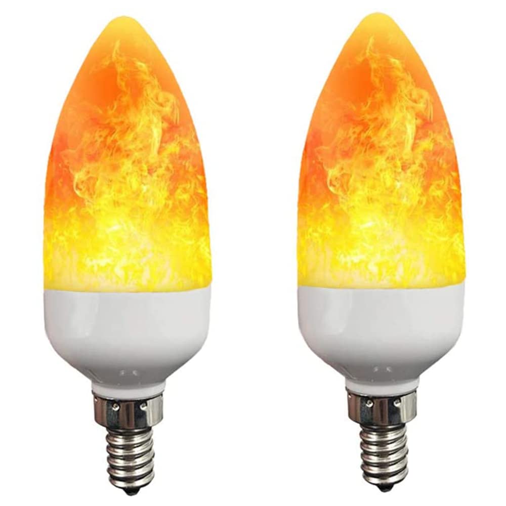 MUPOOFlame Effect Light Bulb,E14/E12 3W Flickering Light Bulbs, 3 Modes Candle Candelabra Fire Light Bulbs,for Home Garden Christmas Party Decoration (2PCS E14