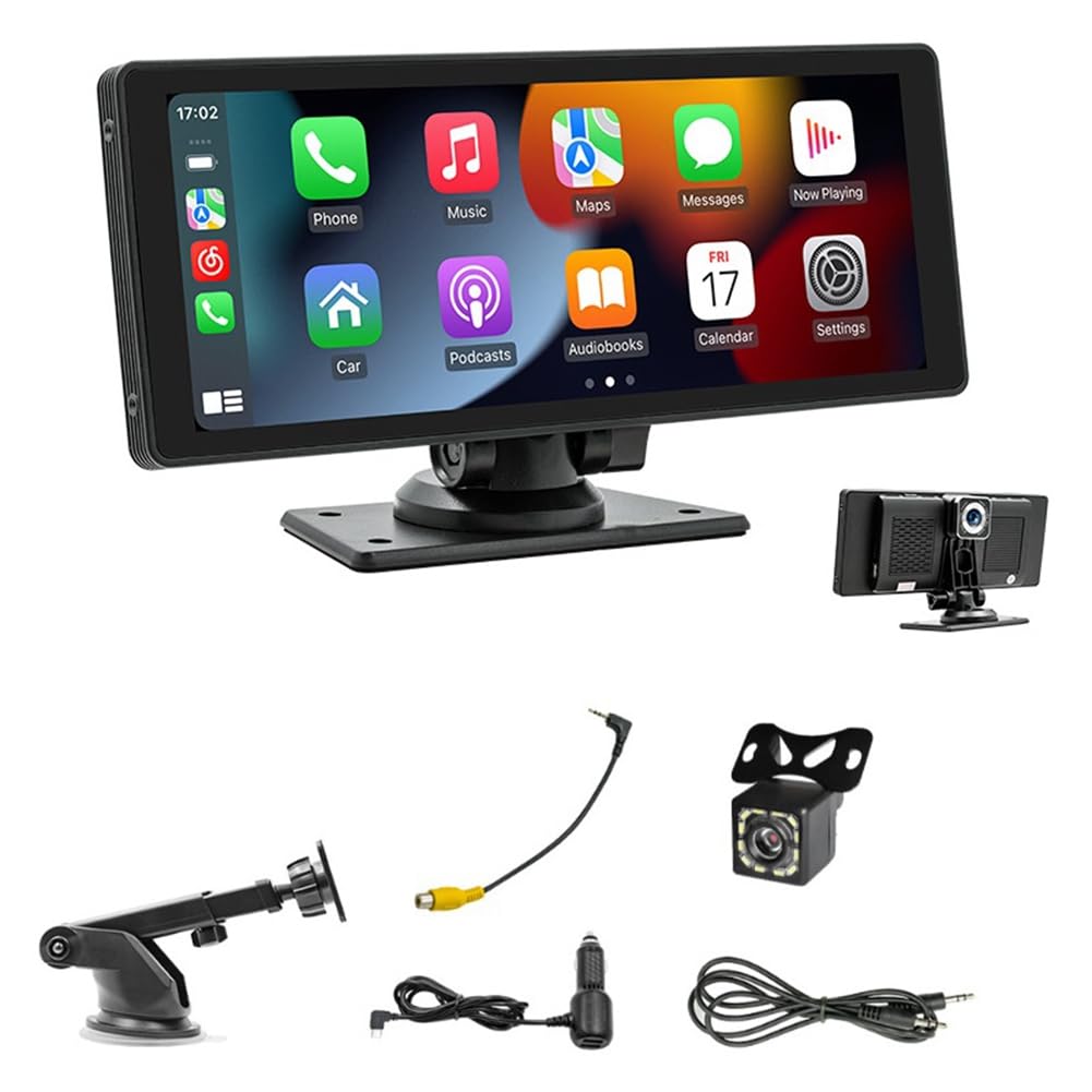 Autoradio Carplay portatile fili con dashcam, schermo IPS HD 10,26, Android Auto, Telecamera retromarcia 1080P, Ricambi Bluetooth