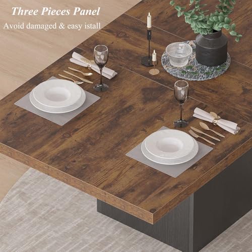 Image of HSH 71 inch Rustic Brown Dining Table for 6-8, Rectangle Wood Dining Room Table | Large Kitchen Table with a Sturdy Pedestal Base, Seats 6-8, Ideal for Family Meals and Gatherings, Table Only