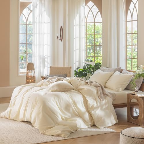Image of MooMee Duvet Cover Set 100% Washed Cotton Linen Like Super King Plus | Relaxed Linen-like Texture. Soft, Breathable & Long-lasting Comfort. Lightweight. Hidden Zipper with 8 Interior Corner Ties