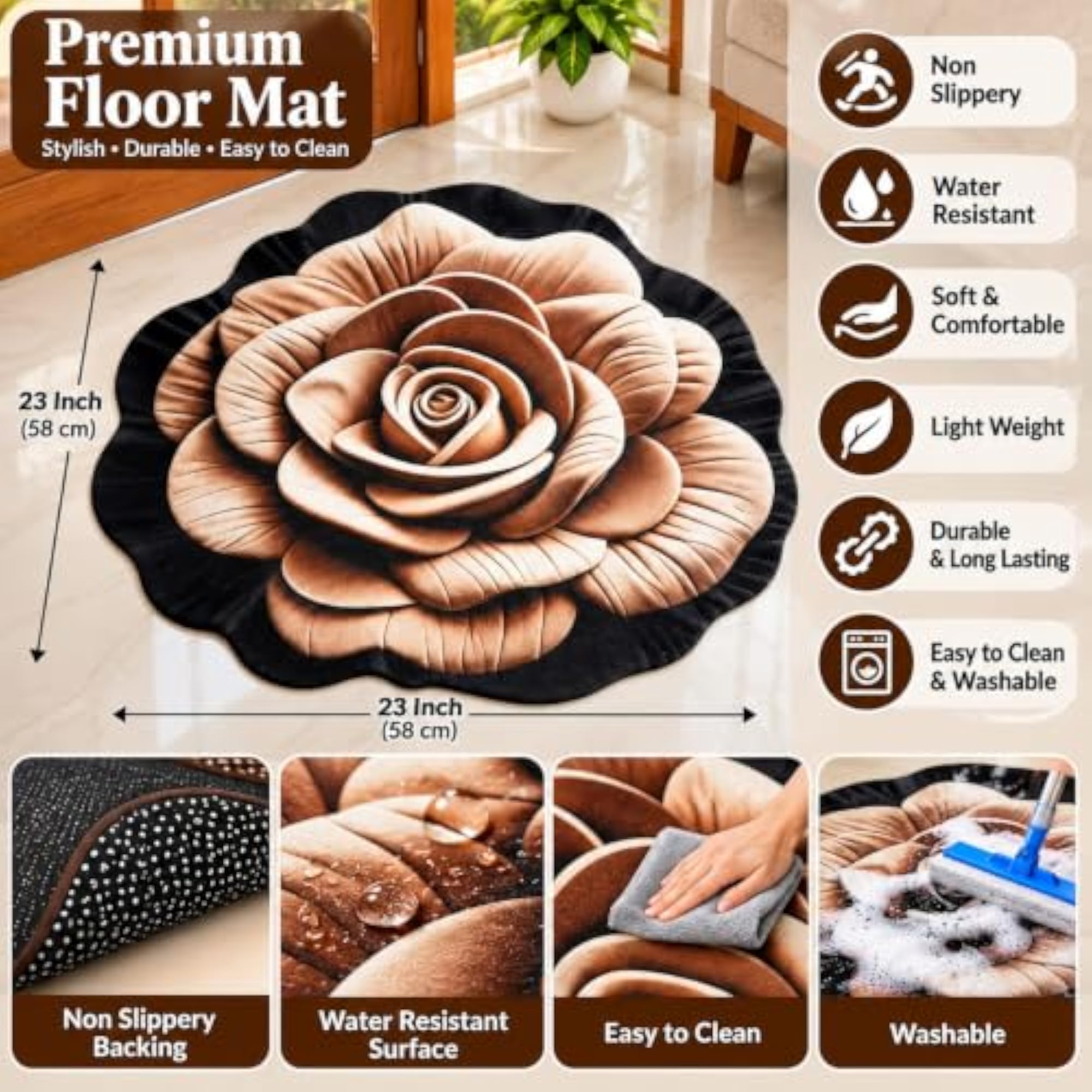 Rose Shape Floor Mat 23 x 23 Inch