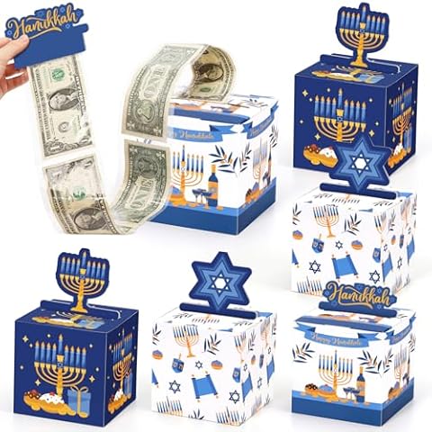 Sinasasspel Hanukkah Gift Money Box for Cash Gift Pull Chanukah Money Holders Party Candy Box for Adults Kids Happy Hanukkah Festival Birthday David of Star Money Gift Idea Party Supplies 6Pcs Cover