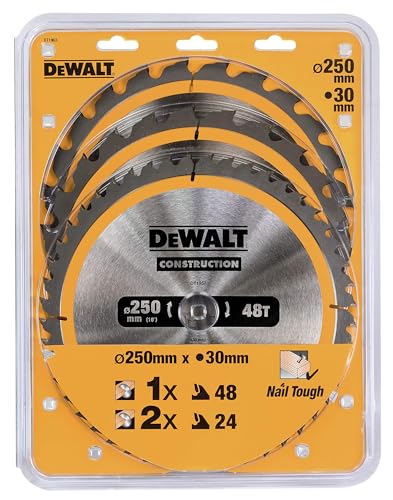 Image of DT1963 Construction Circular Saw Blade 3 Pack 250 x 30mm x 24T /48T