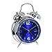 Produktbild ALEENFOON 4" Metall Retro Zwilling Glocke Analoge Wecker ohne Ticken Lautlos Kinder Quarzuhr Laut Extrem Batteriebetrieben Mechanisch Reisewecker (Blau)