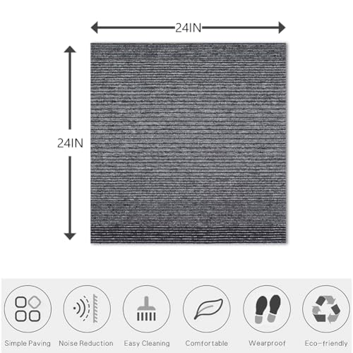 LITA Commercial Carpet Tiles Gradual Gray, 24" x 24" Squares, 18 Tiles, 72 sq ft, Non-Slip Soft Floor Carpet for Office, Bedroom, Living Room, Kitchen, Garage,Easy DIY Installation with Flexlok Tabs by LITA - Image 3