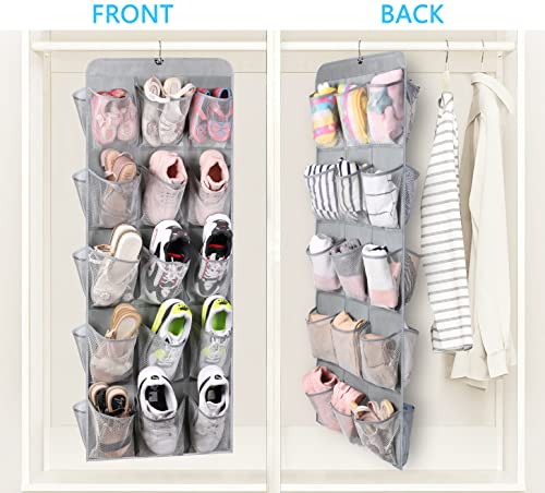 Misslo 30 Large Pockets Dual Sided Hanging Shoe Organizer For Closet With Rotating Hanger Hanging Shoe Shelves, Grey #TOP1