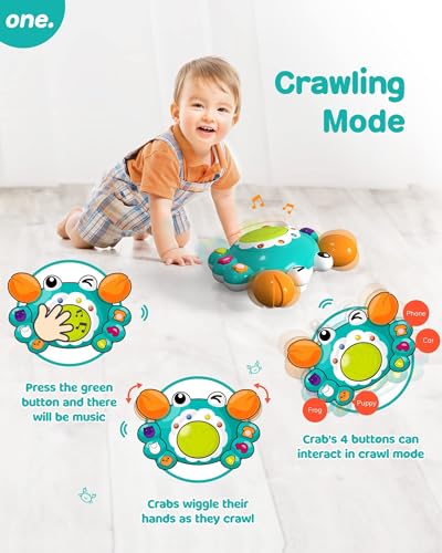 auby Crawl n' Learn bébé Crabe, Jouets sensoriels avec Musique, Cadeaux d'anniversaire pour Enfants à partir de 9 Mois, EC461145 – Image 3
