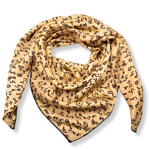 Wild Rag Silk Scarf 36'', Western Cowboy Bandana Square Silky Wild Rags,Cream Cattle Brands Tribal Scarves for Men & Women