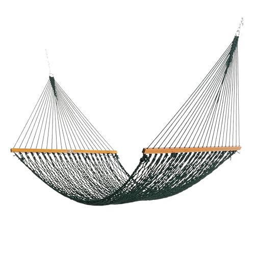 Original Pawleys Island Large Green DuraCord Rope Hammock 13 ft. x 55 in. 2-Person 450 lb Capacity Oak Spreader Bar Zinc-Plated Hardware Handcrafted in The USA