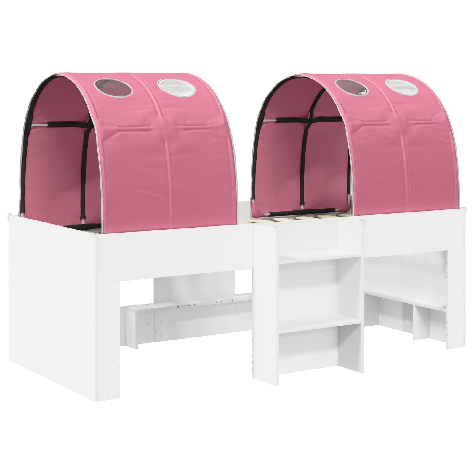 Cama infantil con túnel, color blanco y rosa, 203 x 111 cm, cama de juegos para niñas, niños, cama alta de madera, capacidad de carga de 120 kg, marco de cama estable para habitación de los