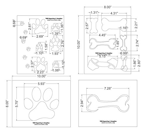 Dog Bone/Paw Print Stencils - 4 Piece Set - 8 x 10 Inches