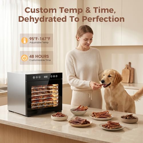 Image of Food Dehydrator machine, 8-Tray Stainless Steel Food Dryer with Timer & Temp Controls, Even-Drying and Auto Shut-off, Quiet Dehydrator Machine for Jerky, Fruit, Herbs, Dog Treats, 650W Powerful
