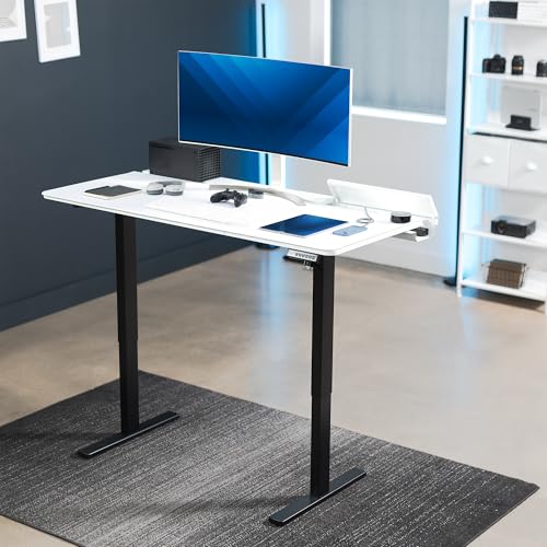 Image of VIVO White 60 x 30 in Stand Up Desk, DESK-KIT-1B6-P3W | Electric, Holds 220 lbs, Sit Stand, Height Adjustable Table, Cable Tray, Full-Size Mouse Pad, Office Furniture, Black Frame