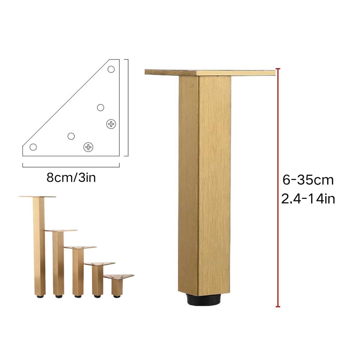 Zestaw 4 regulowanych 35 cm szare aluminiowe nogi do szafek - metalowe nóżki meblowe do projektów DIY, idealne do łóżek, sof, komód, krzeseł i stolików kawowych (wysokość: 6 cm do 35 cm)