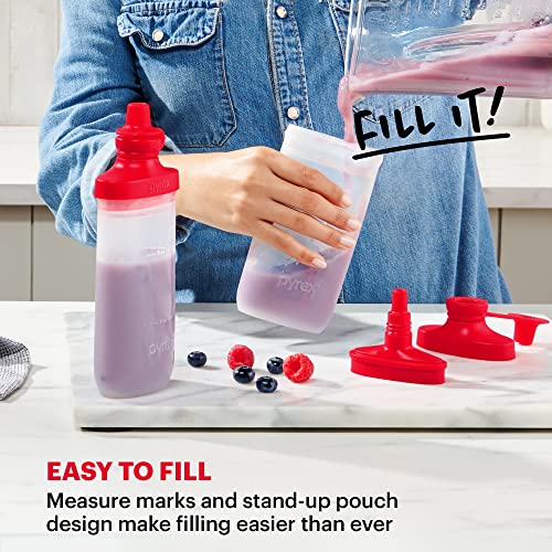 Pyrex Platinum Silicone Food Grade Reusable Pouch With Easy Pour Spout For Kids And Babies, Bundle 2-Pack, Eco-Friendly, Freezer, Dishwasher, And Microwave Safe #TOP5