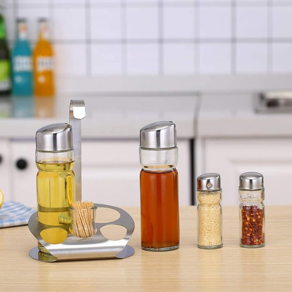 Gewürzdosen, 5-teiliges Gewürzset for Salz, Pfeffer, Öl und Essig mit Ständer