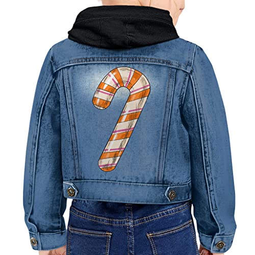 Candy Cane Toddler Hooded Denim Jacket - Cute Print Jean Jacket - Printed Denim Jacket for Kids