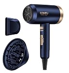 CONFU 1800W Hair Dryer, Ionic Hair Blow Dryer, Lightweight Hair Dryers with Cool Shot Button & Diffuser & Concentrator for Travel Salon Home Use, Dark Blue (Blue)