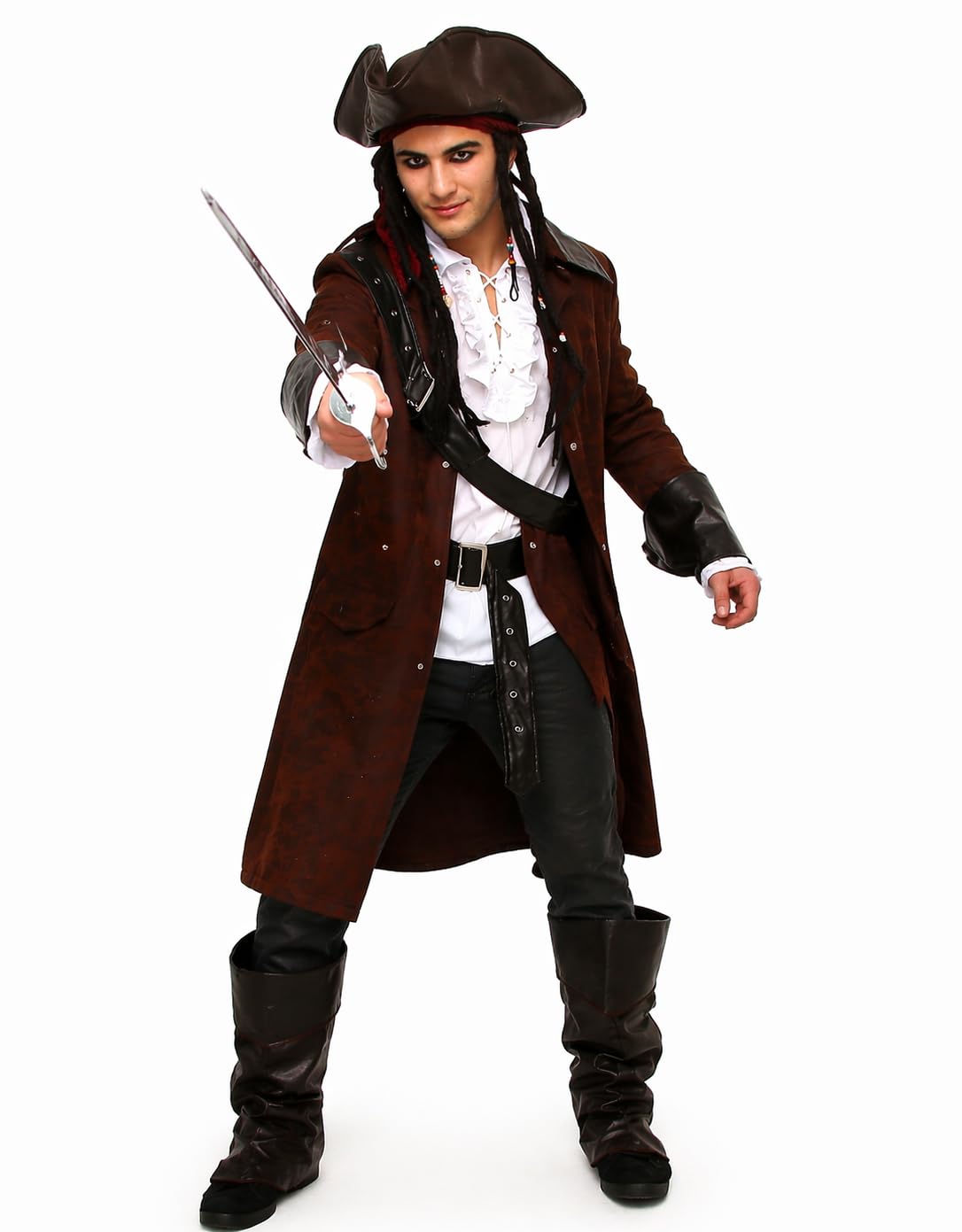 maylynn 12104 Jack - Costume di carnevale da pirata con cappello e accessori - uomo - marrone - M/L
