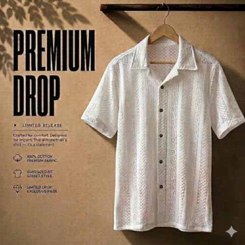 Image of TOUGHTEES Men's Short Sleeve Button-Up Shirt, White, Textured Geometric Pattern, Camp Collar