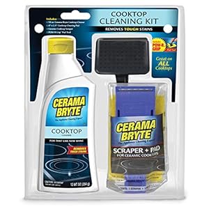 Cerama Bryte Combo Kit POW-R Grip, Scraper, Pad & Removes Tough Stains Cooktop and Stove Top Cleaner for Glass – Ceramic…