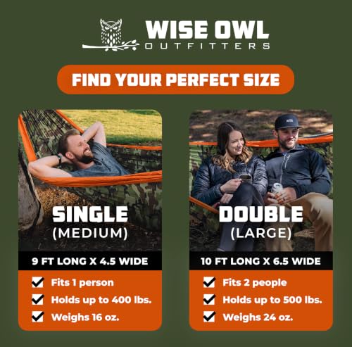 Image of Wise Owl Outfitters Camping Hammock - 400lbs Portable Hammock with Tree Straps - Travel, Backpacking, Hiking, Outdoors Camping Gear - Single