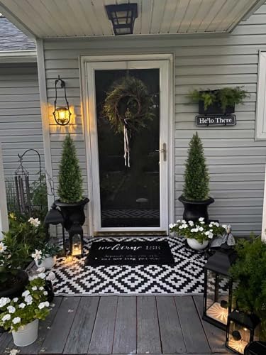 Image of Aveyas 4ft Artificial Cedar Topiary Trees for Outdoor Front Porch Door, 4 Feet Faux Potted Plants Evergreen Fake Pine Cypress Tree for Outside Home Decor (4 ft Tall) - Set of 2 Pack