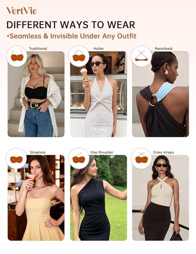 Vertvie Strapless Bras for Women Push Up Non-Slip Bandeau Bra Seamless Full Coverage Tube Top Bralette (Wireless & Underwire)4