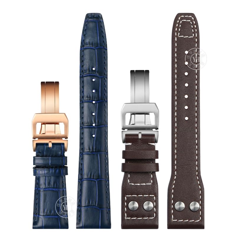 SCHIK Correa de reloj de cuero vacuno de 20 mm, 21 mm, 22 mm, repuesto para IWC Portugieser Porotfino Family PILOT'S Relojes Correa Hebilla plegable