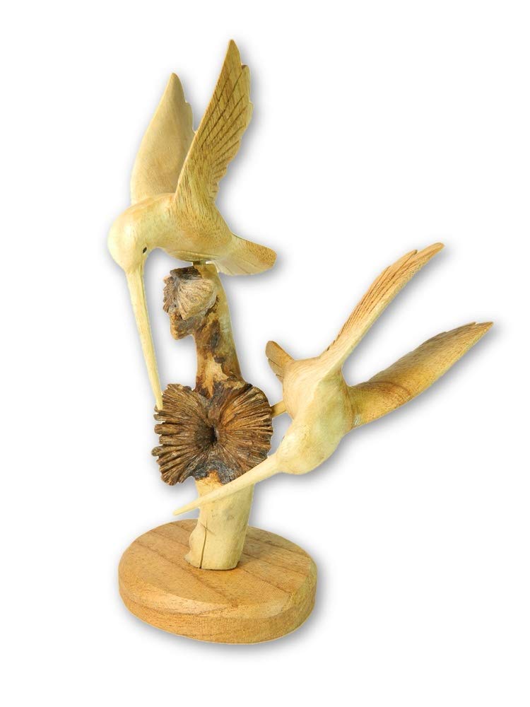 Thai Gifts Brown Hand Carved Humming Bird - Double On Parasite Wood