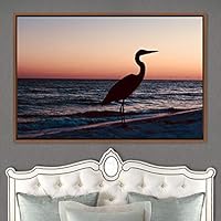 Framed Canvas Wall Art Bird on The Beach Aerial Beach Birds Cool Multicolor Photography Realism Relax/Calm Single - 16x24 inches