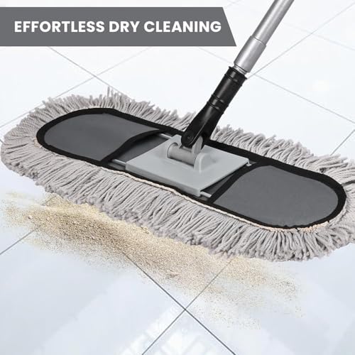 Image of Zureni Floor Sweeping Mop with Microfiber Head, Wet & Dry Floor Cleaning Mop, 4 Ft Long Telescopic Handle, 360 Degree Rotating Mop for Home & Kitchen, 18 Inch Head (Random Color)