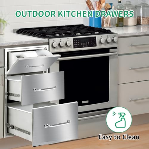 Image of Outdoor Kitchen Drawers 17 inch W x 30 inch H x 20 inch D Stainless Steel Paper Towel Drawers with Ergonomic Handle for BBQ Island, Patio Grill Station & Outdoor Kitchen Cabinets