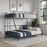 DHP Daven Easy Assembly Metal Bunk Bed for Kids, Teens and Adults, with Ladder, High Guardrail, Metal Slats, Smooth Rounded Edges, No Boxspring Required, Twin-Over-Full, Black